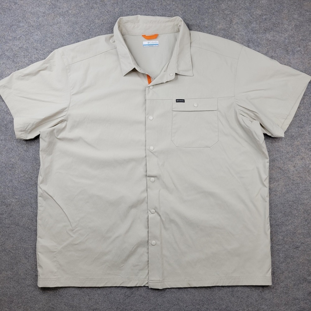 Columbia Shirt Mens 2XL Beige‎ Nylon Stretch Button Front Short Sleeve Outdoor